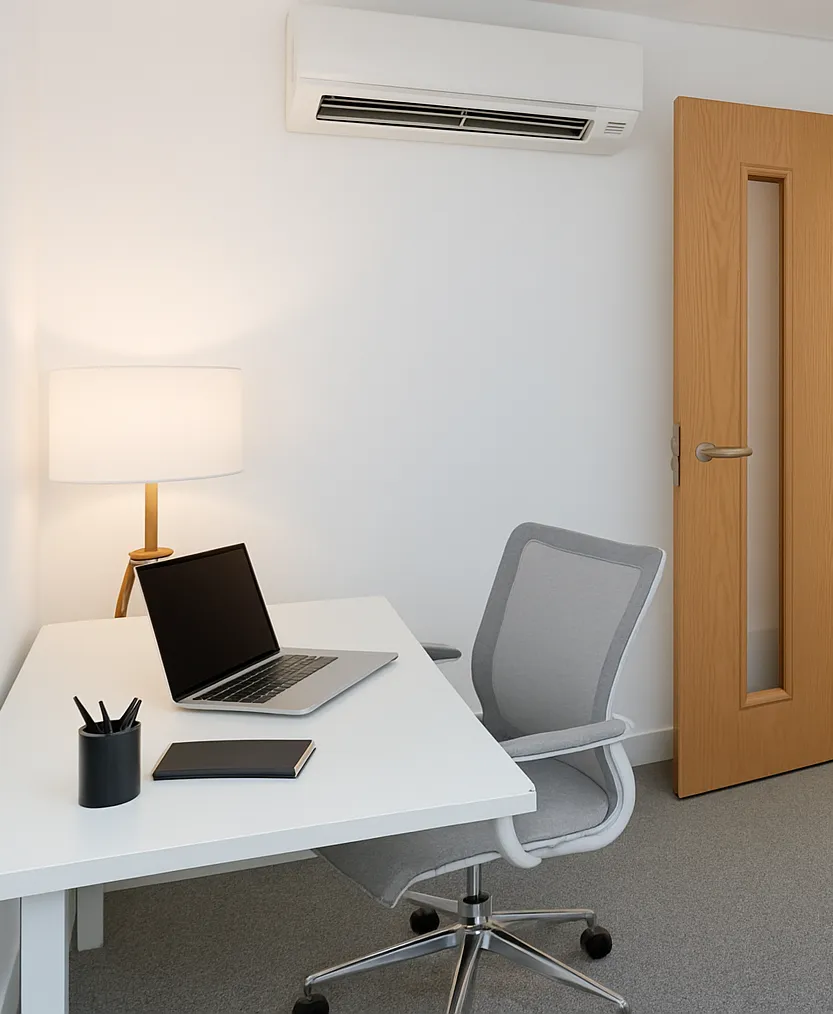 A Native Space day office — Herman Miller chair, height-adjustable standing desk and monitor by a bright window