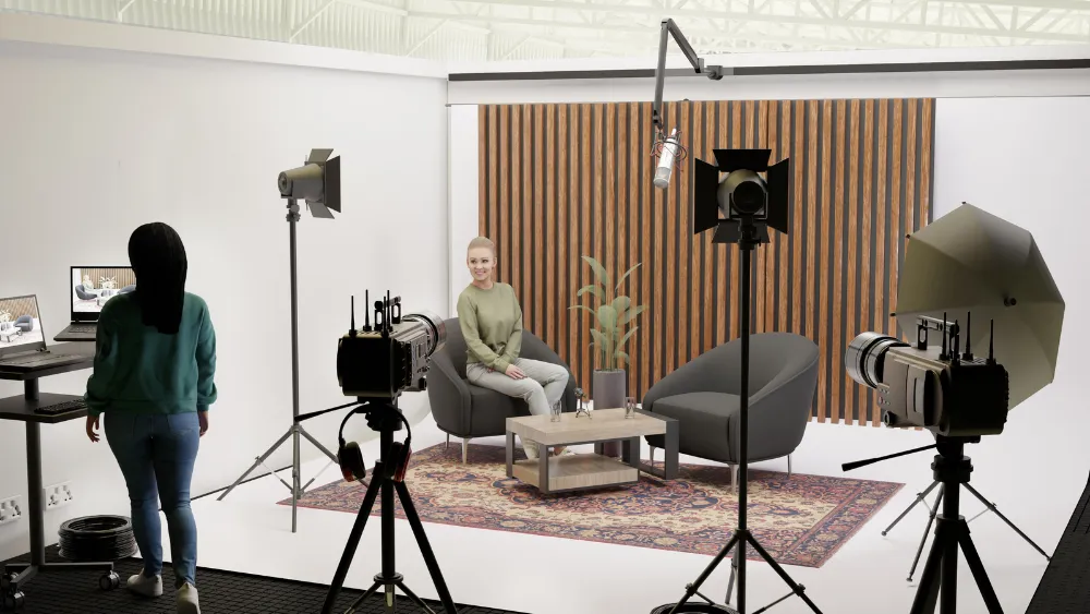 Native Space fully equipped media production studio with customisable backdrops